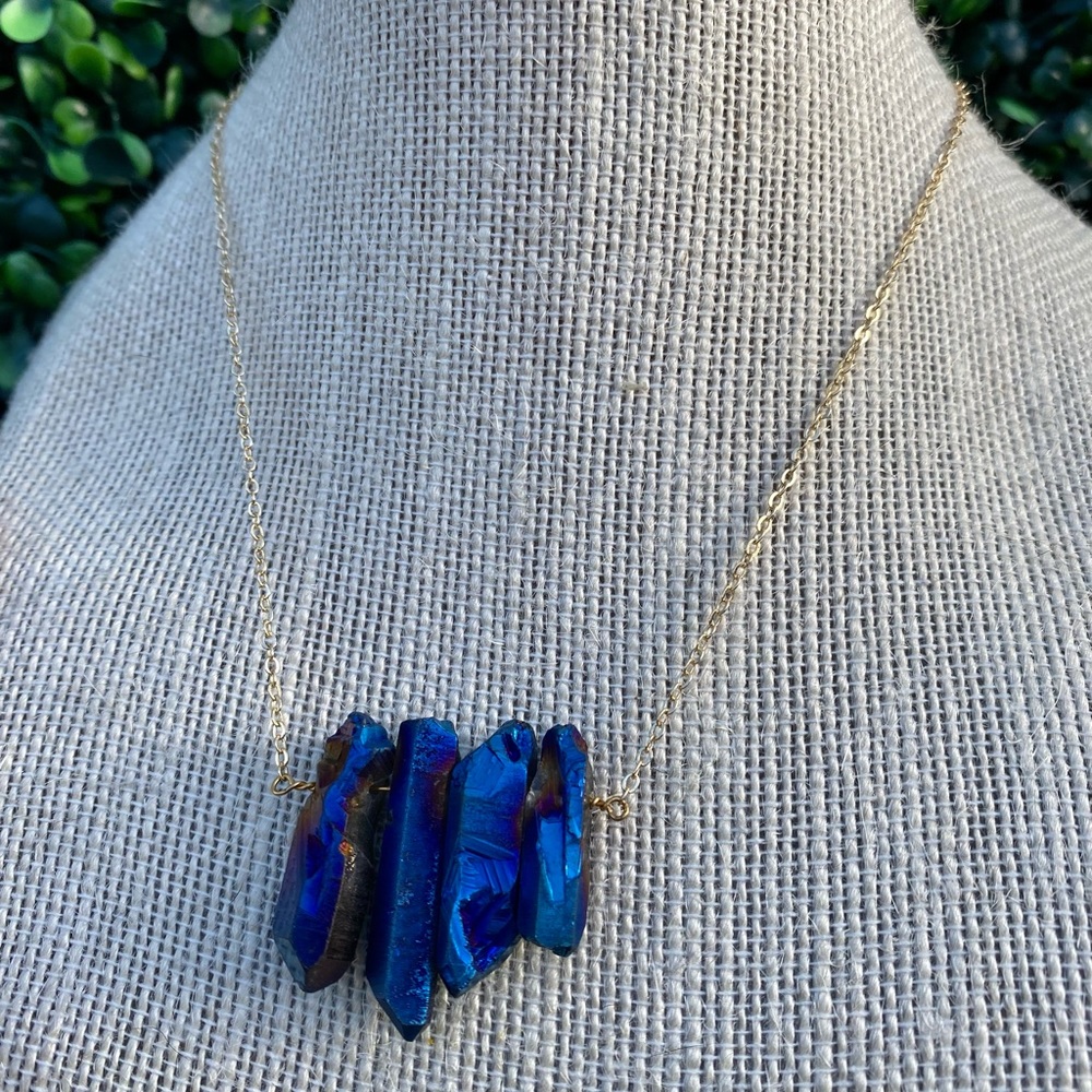 Aurora Quartz Crystal Genuine Gemstone Necklace Gold Multi Color Boho Pendant - Picture 5 of 6
